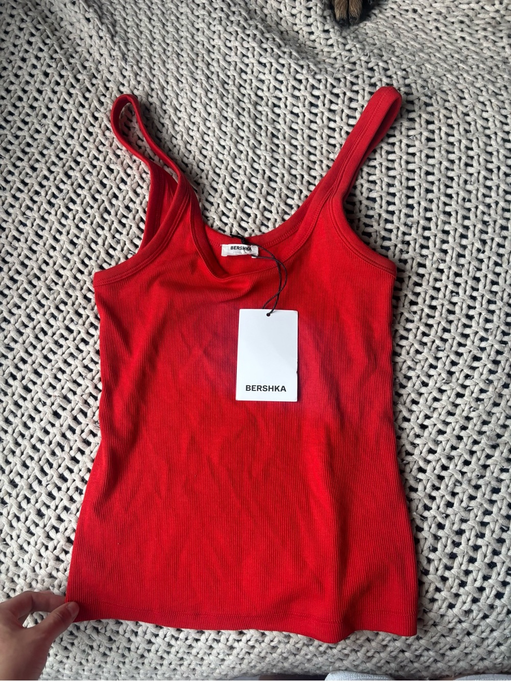 Bershka Women's Red Ribbed Tank Top